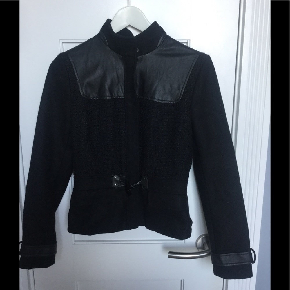 Armani Exchange tweed and leather trim jacket